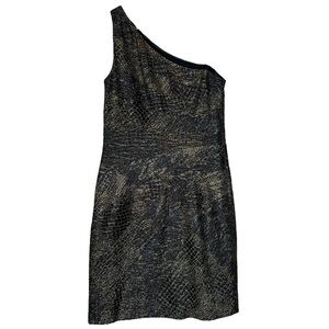 Aidan Aidan Mattox One Shoulder Metallic Shimmer Party Dress Black Gold Size 6